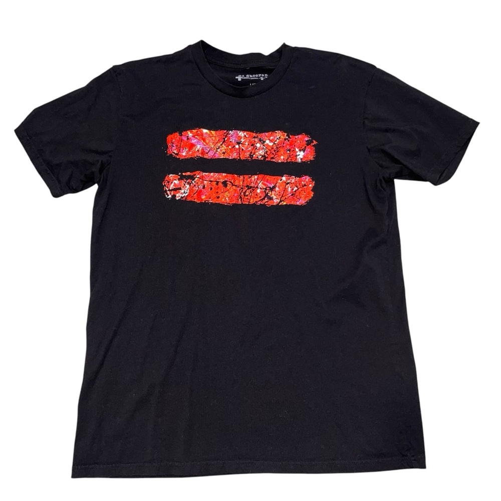 Ed Sheeran Equals = Splatter Paint Black Short Sleeve Graphic Concert Band Tee